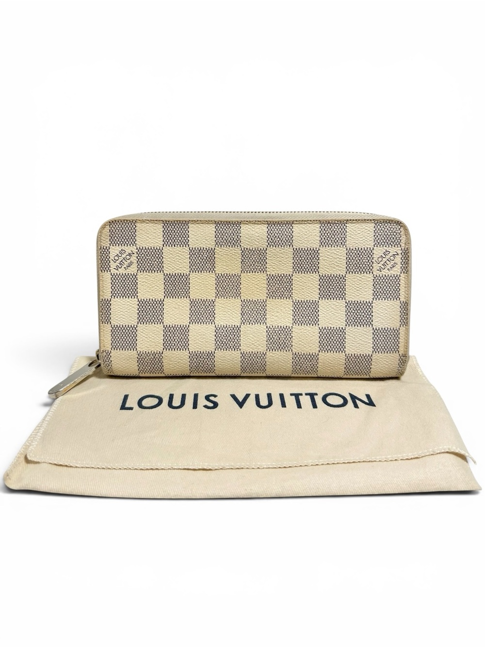 Louis Vuitton Damier Azur Leather Large Zip Around Zippy Wallet with Dust Bag
